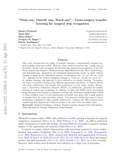 "Train one, Classify one, Teach one" -- Cross-surgery transfer learning
  for surgical step recognition