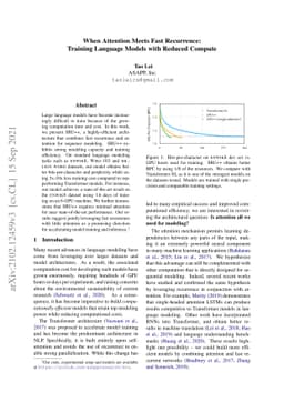 When Attention Meets Fast Recurrence: Training Language Models with
  Reduced Compute