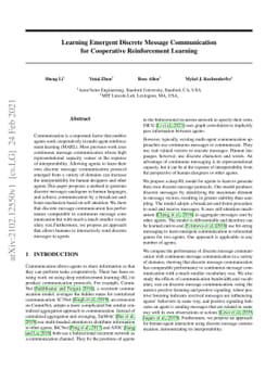 Learning Emergent Discrete Message Communication for Cooperative
  Reinforcement Learning