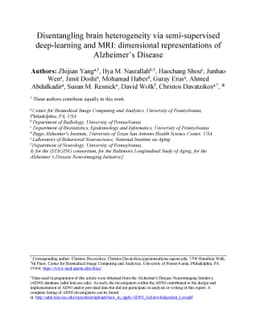 Disentangling brain heterogeneity via semi-supervised deep-learning and
  MRI: dimensional representations of Alzheimer's Disease