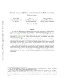Toward Instance-Optimal State Certification With Incoherent Measurements