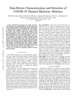 Data-Driven Characterization and Detection of COVID-19 Themed Malicious
  Websites