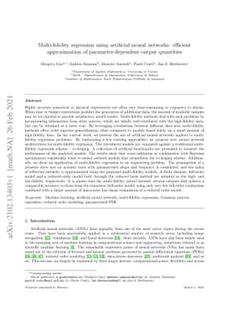 Multi-fidelity regression using artificial neural networks: efficient
  approximation of parameter-dependent output quantities