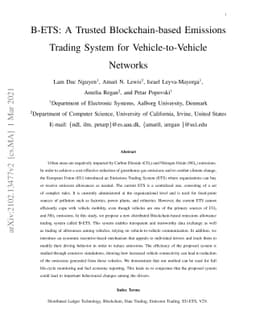 B-ETS: A Trusted Blockchain-based Emissions Trading System for
  Vehicle-to-Vehicle Networks