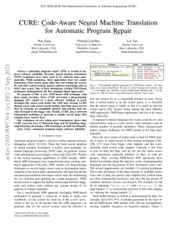 CURE: Code-Aware Neural Machine Translation for Automatic Program Repair