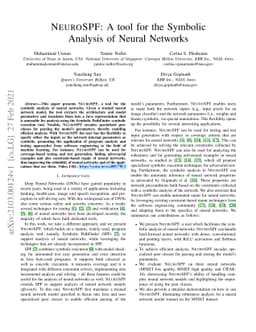 NEUROSPF: A tool for the Symbolic Analysis of Neural Networks