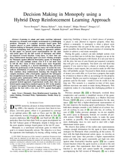 Decision Making in Monopoly using a Hybrid Deep Reinforcement Learning
  Approach