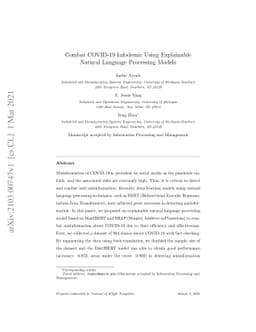 Combat COVID-19 Infodemic Using Explainable Natural Language Processing
  Models