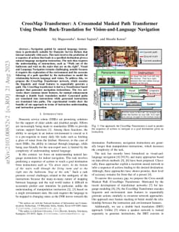 CrossMap Transformer: A Crossmodal Masked Path Transformer Using Double
  Back-Translation for Vision-and-Language Navigation