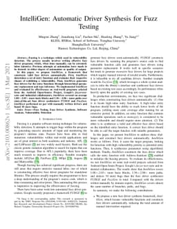 IntelliGen: Automatic Driver Synthesis for FuzzTesting