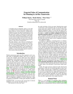 Expected Value of Communication for Planning in Ad Hoc Teamwork