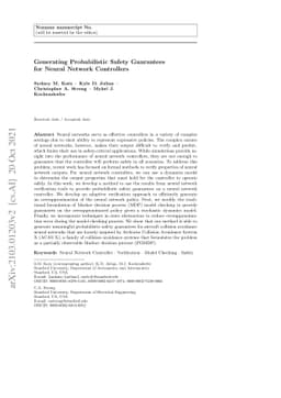 Generating Probabilistic Safety Guarantees for Neural Network
  Controllers