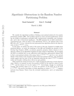 Algorithmic Obstructions in the Random Number Partitioning Problem