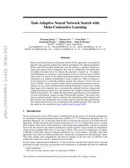 Task-Adaptive Neural Network Search with Meta-Contrastive Learning
