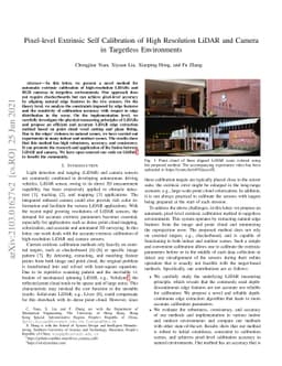 Pixel-level Extrinsic Self Calibration of High Resolution LiDAR and
  Camera in Targetless Environments