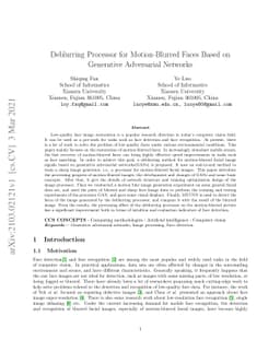 Deblurring Processor for Motion-Blurred Faces Based on Generative
  Adversarial Networks