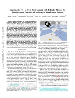 Learning to Fly -- a Gym Environment with PyBullet Physics for
  Reinforcement Learning of Multi-agent Quadcopter Control