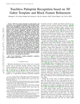 Touchless Palmprint Recognition based on 3D Gabor Template and Block
  Feature Refinement