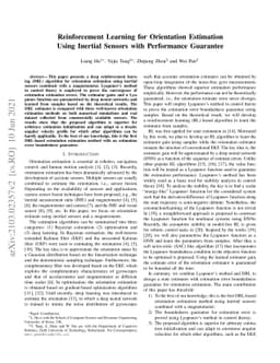 Reinforcement Learning for Orientation Estimation Using Inertial Sensors
  with Performance Guarantee