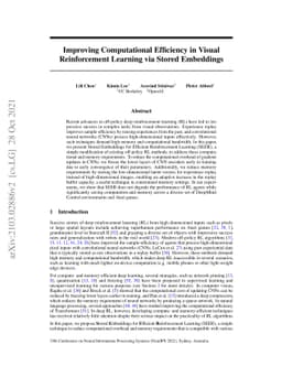 Improving Computational Efficiency in Visual Reinforcement Learning via
  Stored Embeddings
