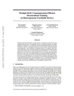 Moshpit SGD: Communication-Efficient Decentralized Training on
  Heterogeneous Unreliable Devices