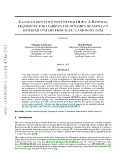 Gaussian processes meet NeuralODEs: A Bayesian framework for learning
  the dynamics of partially observed systems from scarce and noisy data