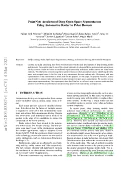 PolarNet: Accelerated Deep Open Space Segmentation Using Automotive
  Radar in Polar Domain