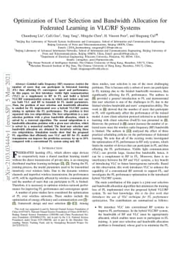 Optimization of User Selection and Bandwidth Allocation for Federated
  Learning in VLC/RF Systems