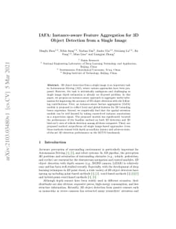 IAFA: Instance-aware Feature Aggregation for 3D Object Detection from a
  Single Image