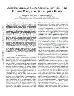 Adaptive Gaussian Fuzzy Classifier for Real-Time Emotion Recognition in
  Computer Games