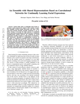 An Ensemble with Shared Representations Based on Convolutional Networks
  for Continually Learning Facial Expressions