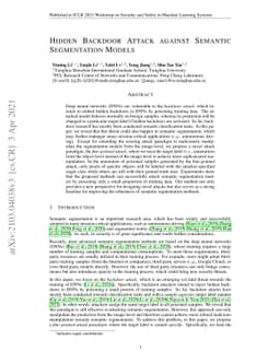 Hidden Backdoor Attack against Semantic Segmentation Models