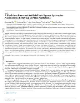 A Real-time Low-cost Artificial Intelligence System for Autonomous
  Spraying in Palm Plantations