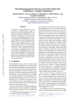 Detecting Inappropriate Messages on Sensitive Topics that Could Harm a
  Company's Reputation