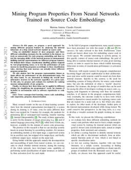 Mining Program Properties From Neural Networks Trained on Source Code
  Embeddings