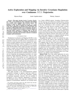 Active Exploration and Mapping via Iterative Covariance Regulation over
  Continuous $SE(3)$ Trajectories