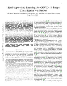 Semi-supervised Learning for COVID-19 Image Classification via ResNet