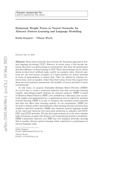 Relational Weight Priors in Neural Networks for Abstract Pattern
  Learning and Language Modelling