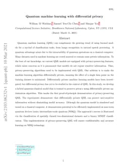 Quantum machine learning with differential privacy