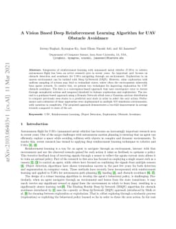 A Vision Based Deep Reinforcement Learning Algorithm for UAV Obstacle
  Avoidance