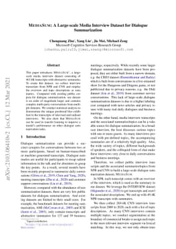 MediaSum: A Large-scale Media Interview Dataset for Dialogue
  Summarization