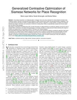 Generalized Contrastive Optimization of Siamese Networks for Place
  Recognition