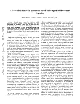 Adversarial attacks in consensus-based multi-agent reinforcement
  learning