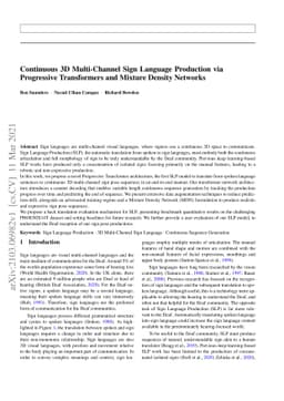 Continuous 3D Multi-Channel Sign Language Production via Progressive
  Transformers and Mixture Density Networks