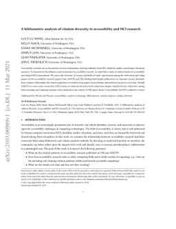 A bibliometric analysis of citation diversity in accessibility and HCI
  research