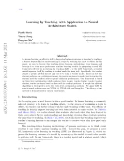 Learning by Teaching, with Application to Neural Architecture Search