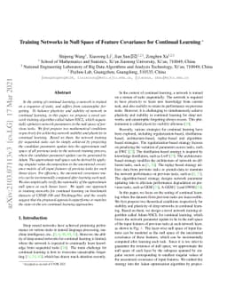 Training Networks in Null Space of Feature Covariance for Continual
  Learning