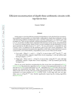 Efficient reconstruction of depth three circuits with top fan-in two