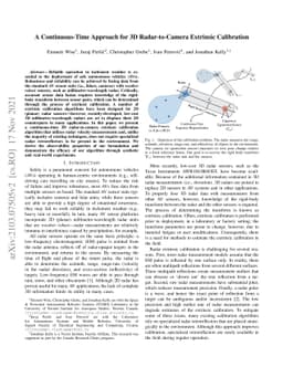 A Continuous-Time Approach for 3D Radar-to-Camera Extrinsic Calibration