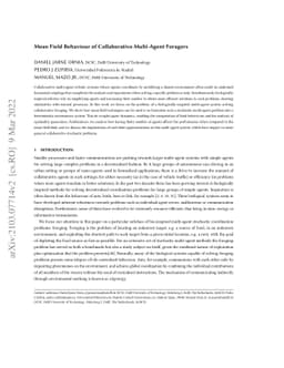 Mean Field Behaviour of Collaborative Multi-Agent Foragers